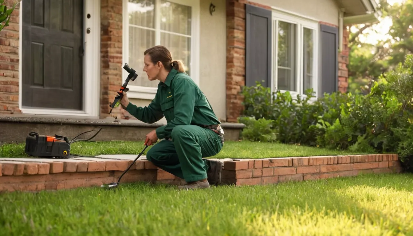Pest control provider inspecting a home foundation for termite damage in Charlotte